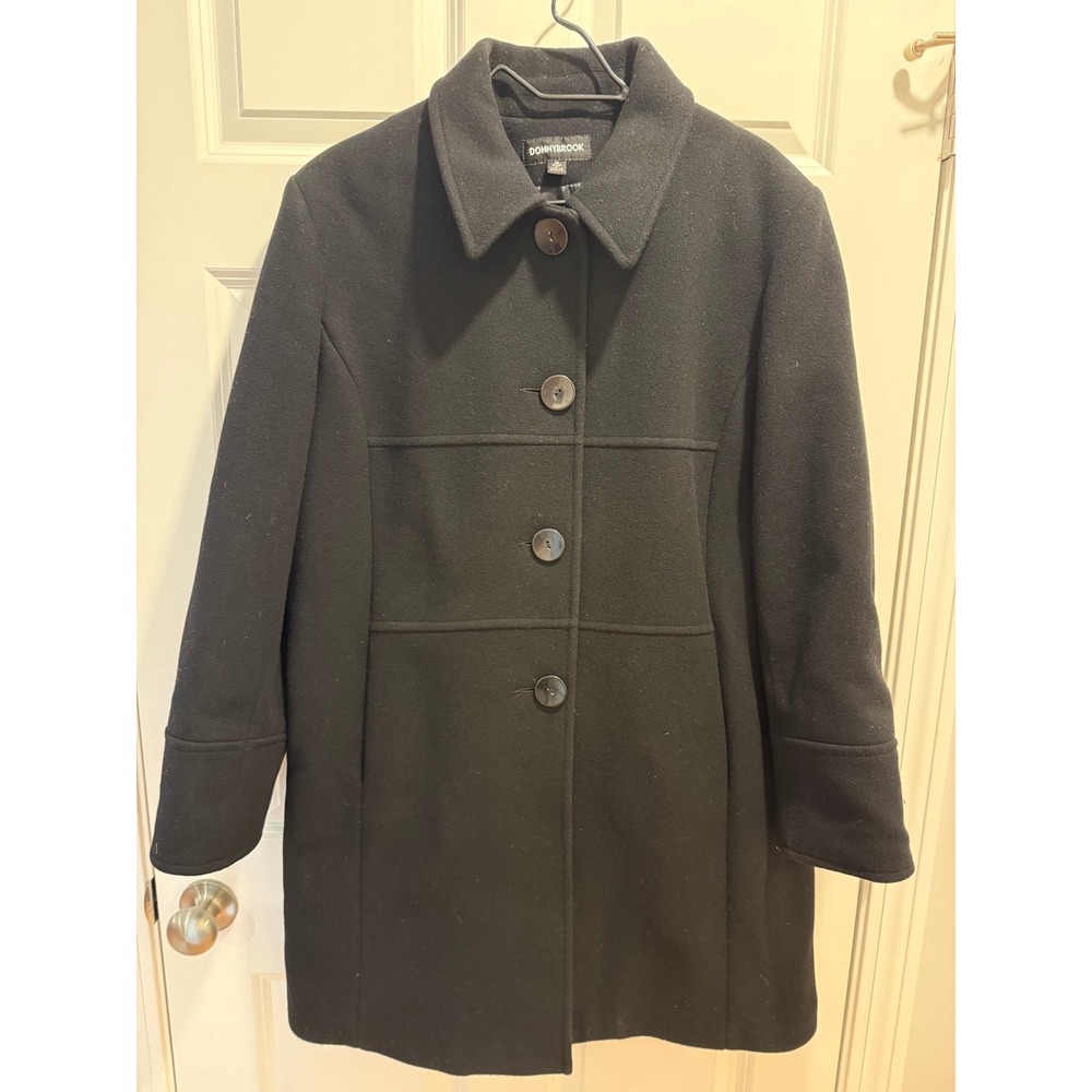 Donnybrook Womens Black 100% Wool Pea Coat Jacket Size 16 Ukraine Made